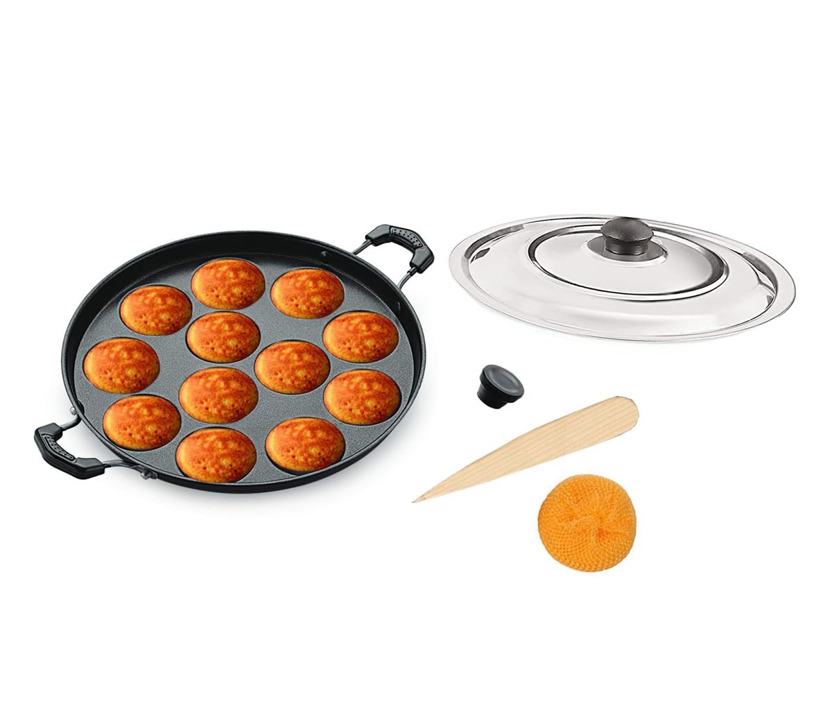 Shourya Trading Non Stick Appam Pan,Appam Maker,12 Pits Appam Maker, Nonstick Appam Pan,Appa Chetty Paniyaram Pan Patra,Tawa Non