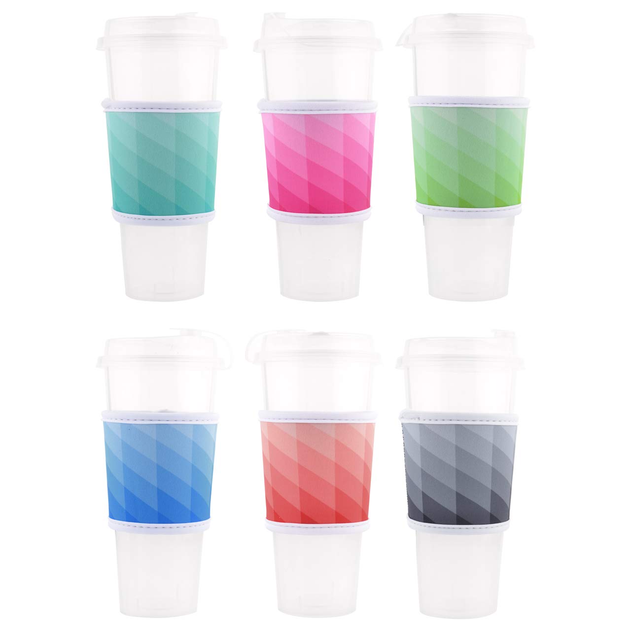 CM Reusable Neoprene Coffee Mug Sleeve - Heat Resistant Insulator for Hot/Cold Beverages, Small, Lattic Patterns (6 Pcs)