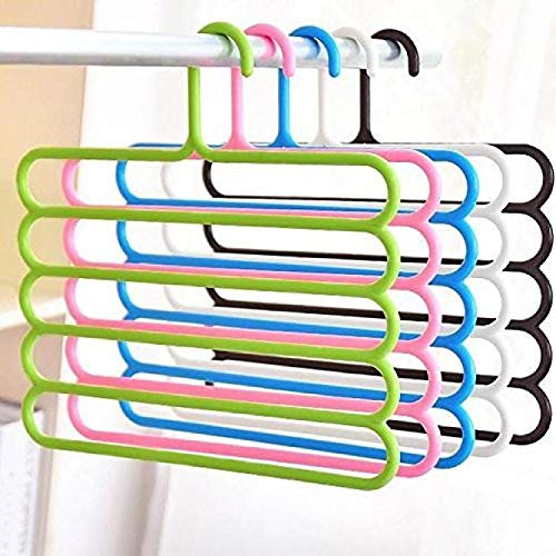 Mopslik 5 Layer Pants Clothes Multi Hanger Wardrobe Storage Organiser Rack (Set Of 4, MultiColor),