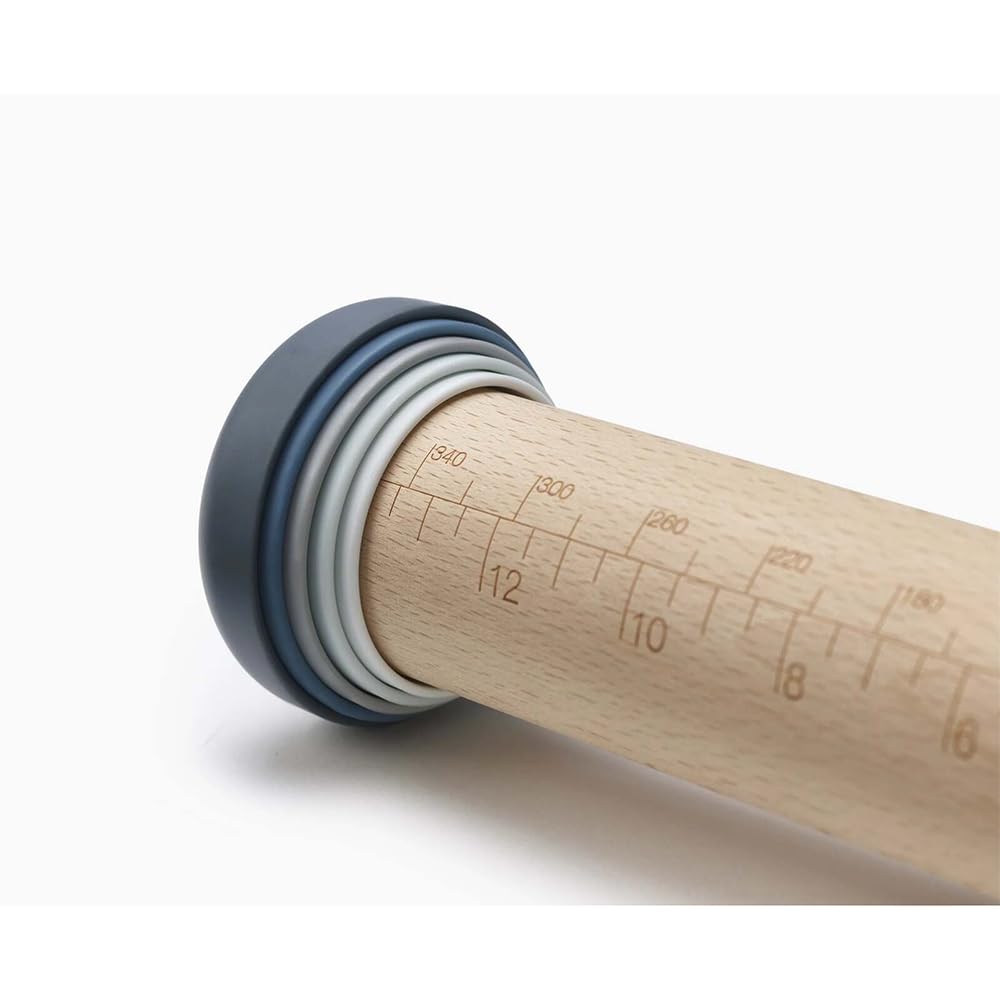 Joseph Joseph Precisionpin Baking Adjustable Rolling Pin - Consistent And Even Dough Thickness For Perfect Baking Results, Sky,