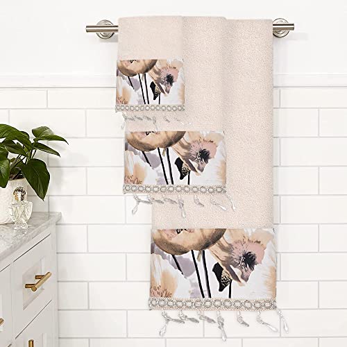Zahari Home Poppy Fields Modern Bathroom Towel Set 3 Piece Towel Bath Towel, Hand Towel And Wash Towel Contemporary Decor Beauti