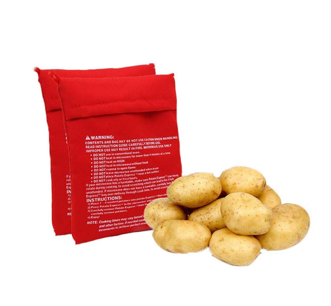 4 Pcs Red Potato Microwave Pouch Reusable Cooker Bag Cooker For Potatoes Corn Cobs Yams Just In 4 Minutes (Red 10 Inch X 8 Inch)