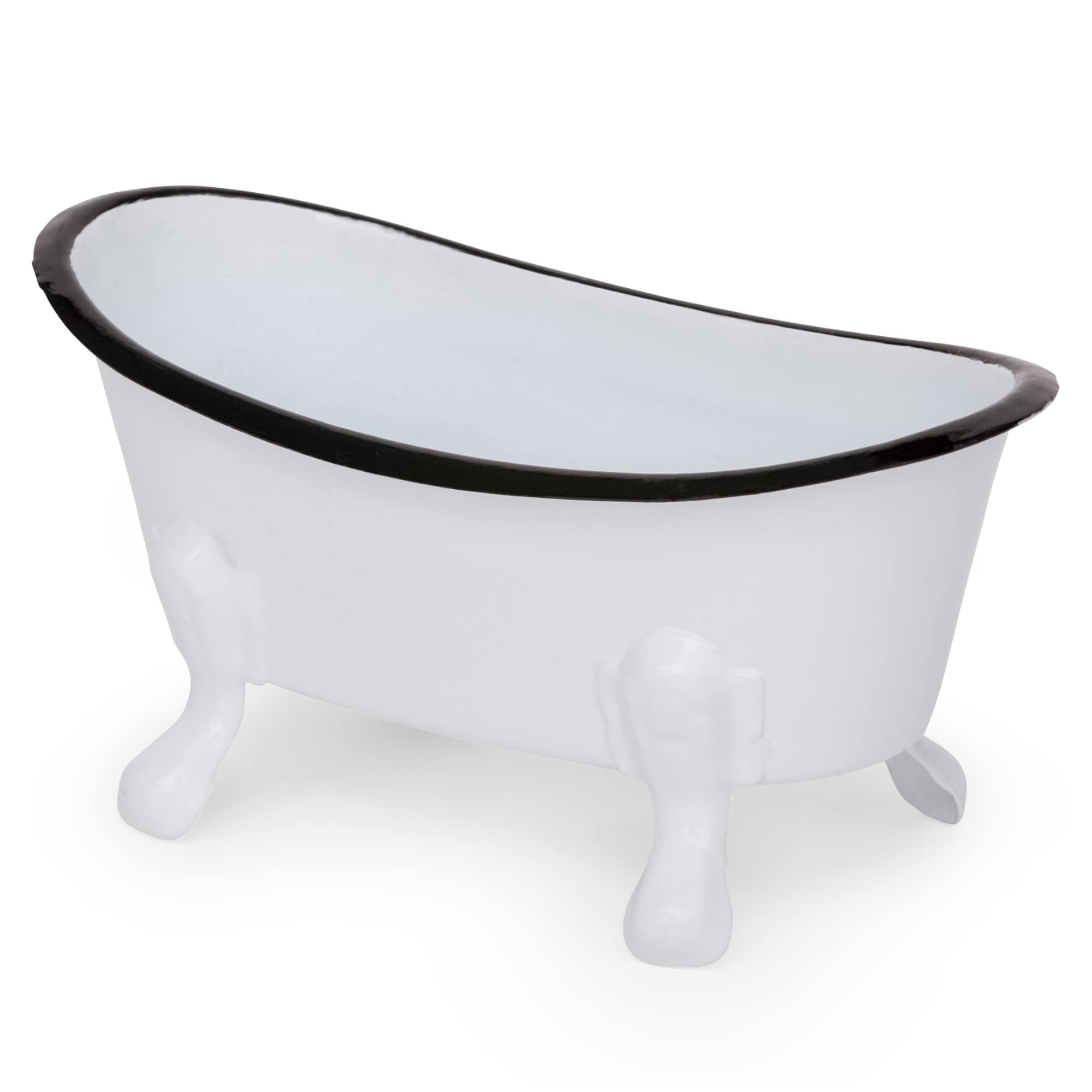 Rustic Enamel 1 Piece 5.5'' Metal Clawfoot Mini Bathtub Soap Dish Mini Bath Tub Decoration Clawfoot Tub Soap Caddy White