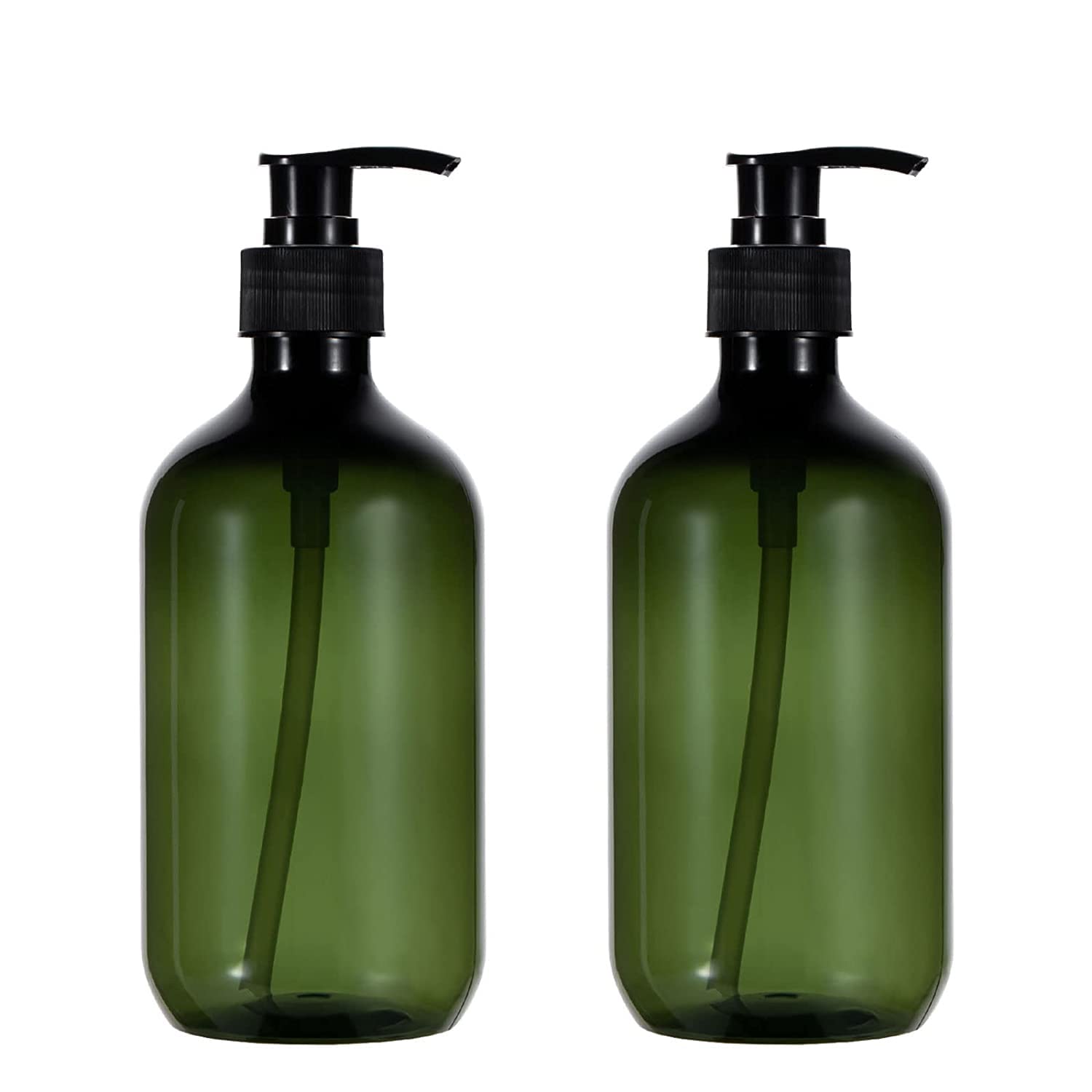 Sdoot Green Pump Bottle, 2 Pack Shampoo Bottles With Pump, 17Oz Refillable Plastic Soap Dispenser Pump Bottle For Shampoo Condit