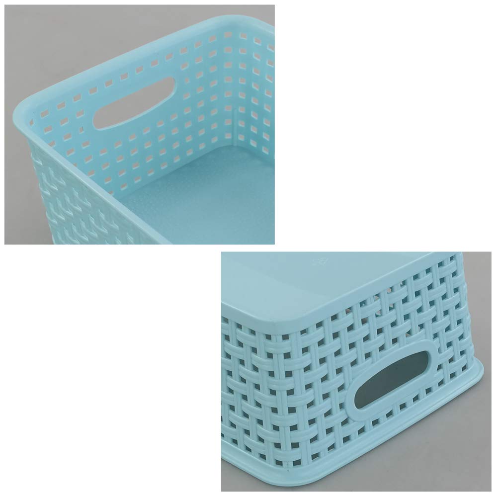 Rinboat Mixed Color Rectangle Storage Baskets  Plastic Weave Shelf Baskets  6 Packs