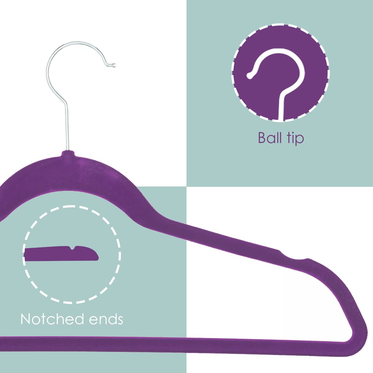 Sunbeam Slip-Proof Snag-Free Ultra Slim Velvet Hanger With Rotating Steel Hook (Pack Of 10) (Purple)