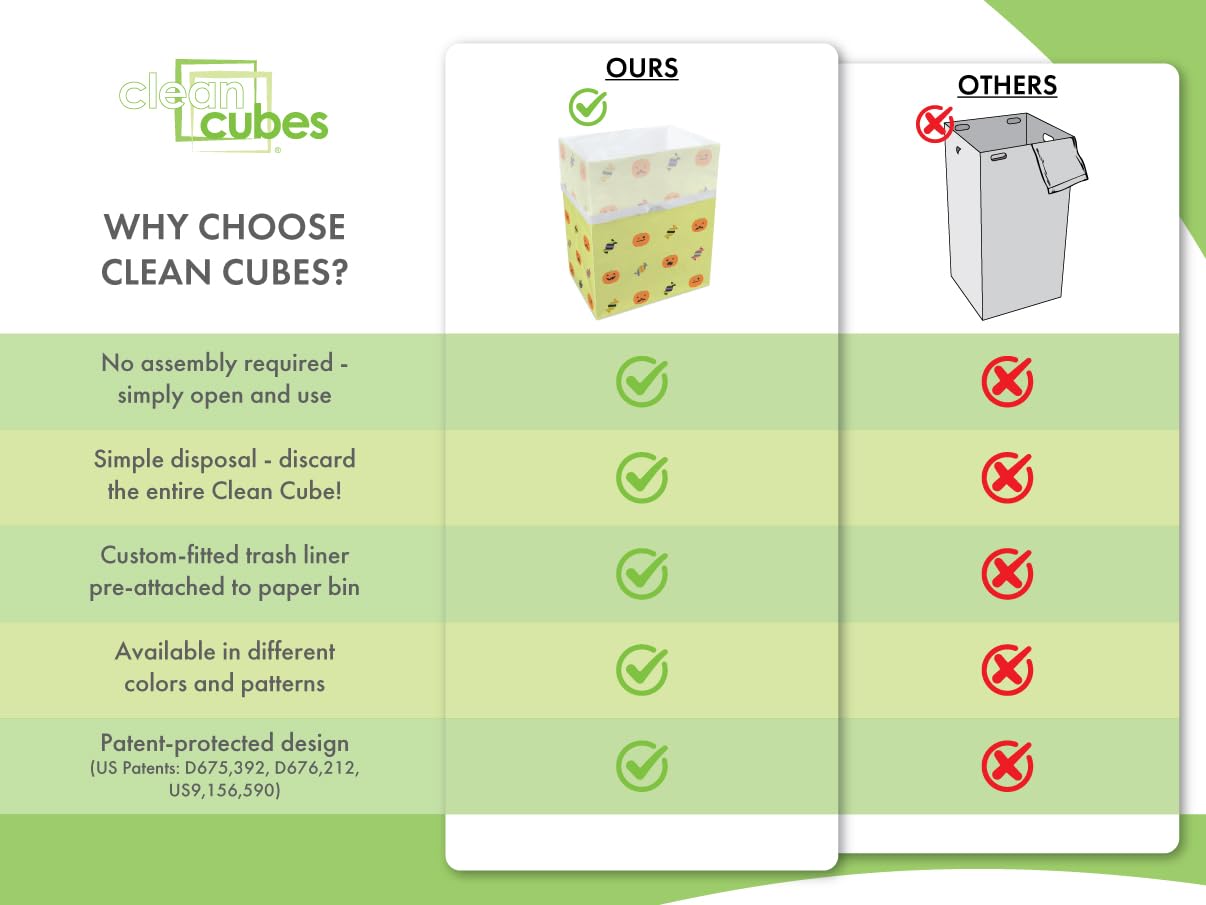 Clean Cubes 13 Gallon Trash Cans & Recycle Bins for Sanitary Garbage Disposal. Disposable Containers for Parties  Events  Recycling  and More. 3 Pack (Halloween)