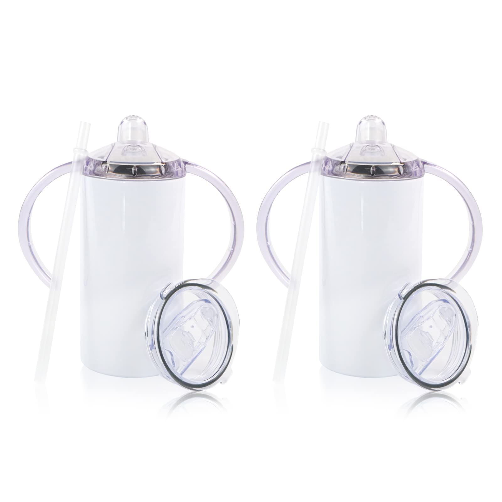 MAIKESUB 2 Pack Sublimation Blank Sippy Cup Tumblers with Handles Straight Stainless Steel Insulated Skinny Tumblers with Splash