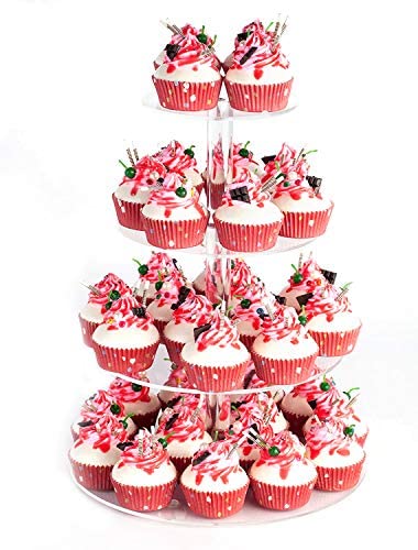 Yestbuy 4 Tier Round Acrylic Cupcake Stand With Base, Premium Cupcake Holder, Acrylic Cupcake Tower Display Cady Bar Party D  Co