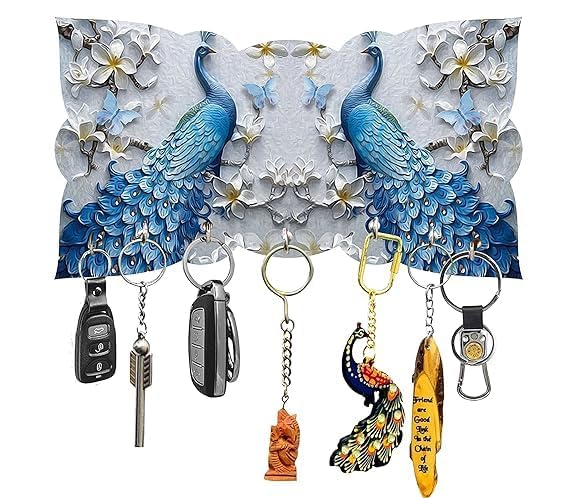Tannu Craft Holder Home Decor Wooden Art Work Painting Key Holder for Wall Decor 7 Hooks Key Organizer Gift Items for Home Hall 