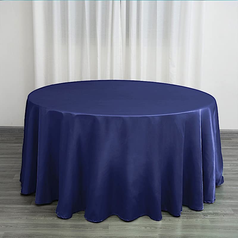 Balsacircle 120 Inch Navy Blue Satin Round Tablecloth Table Cover Linens For Wedding Table Cloth Party Reception Events Kitchen