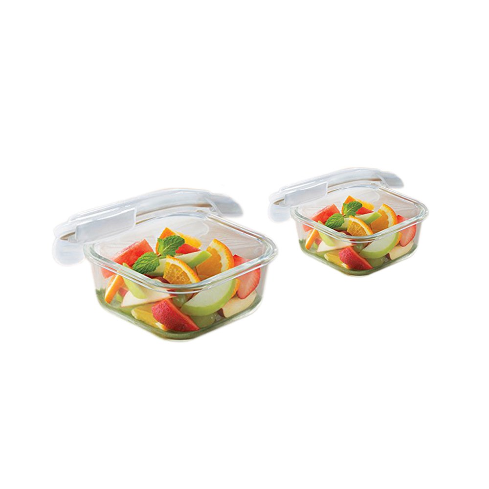 Borosil Klip N Store Microwave & Oven Safe, Glass Storage Container, Set Of 2 (520, 320 Ml)