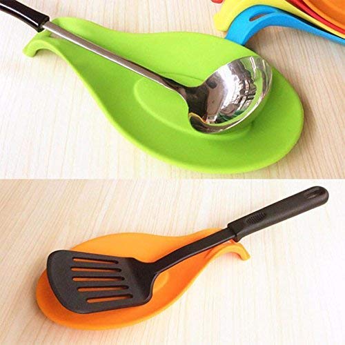 Twok 2 PcsSilicone Spoon Rest For Stove Top | Silicone Heat Proof Rest Neat Clean Kitchen Holder Spoons Ladles Forks Tongs Pack
