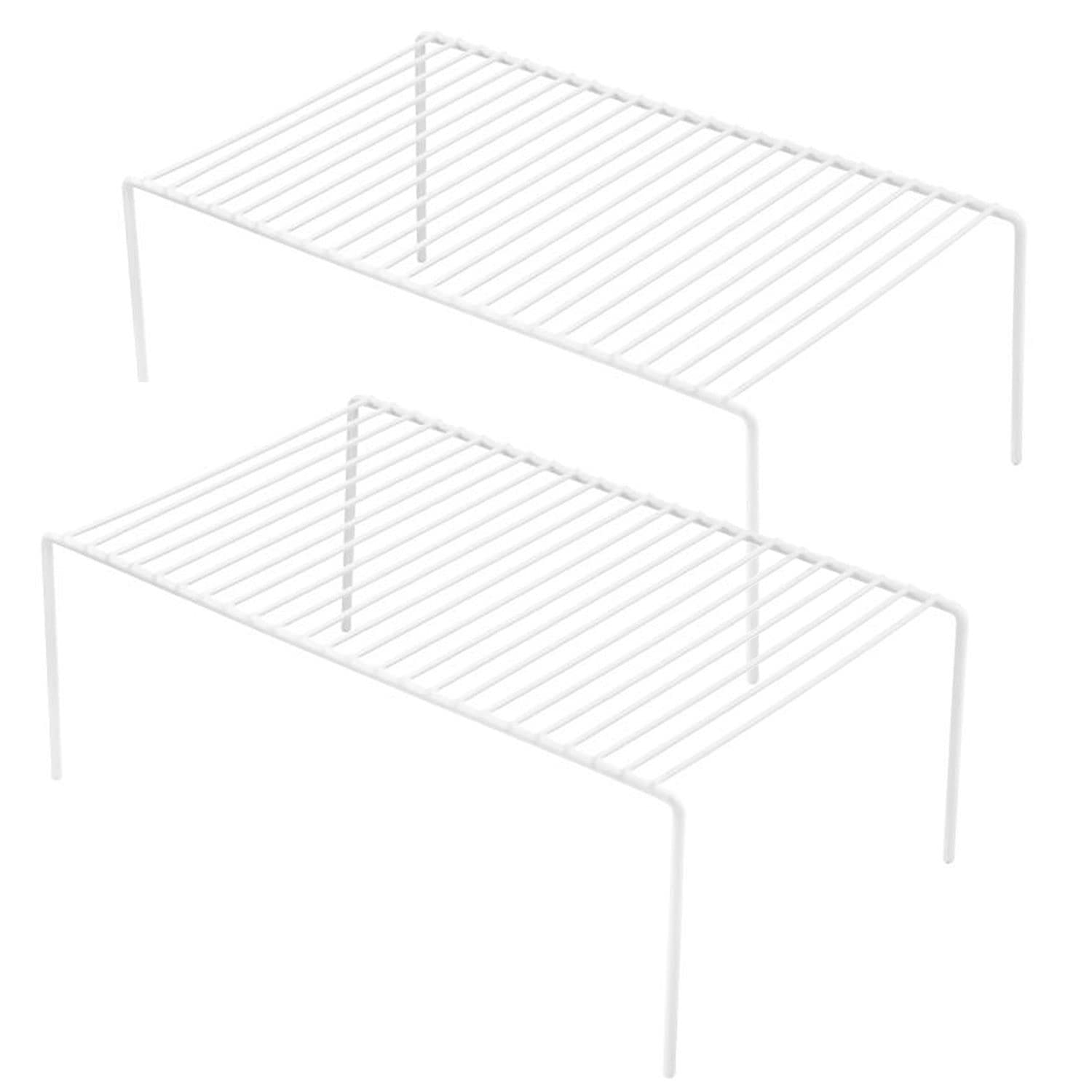 Gedlire Kitchen Cabinet Organizer Shelf Rack Set Of 2, Medium (13 X 9.4 Inch) Metal Freezer Organizer Wire Shelves, Plate Dish S