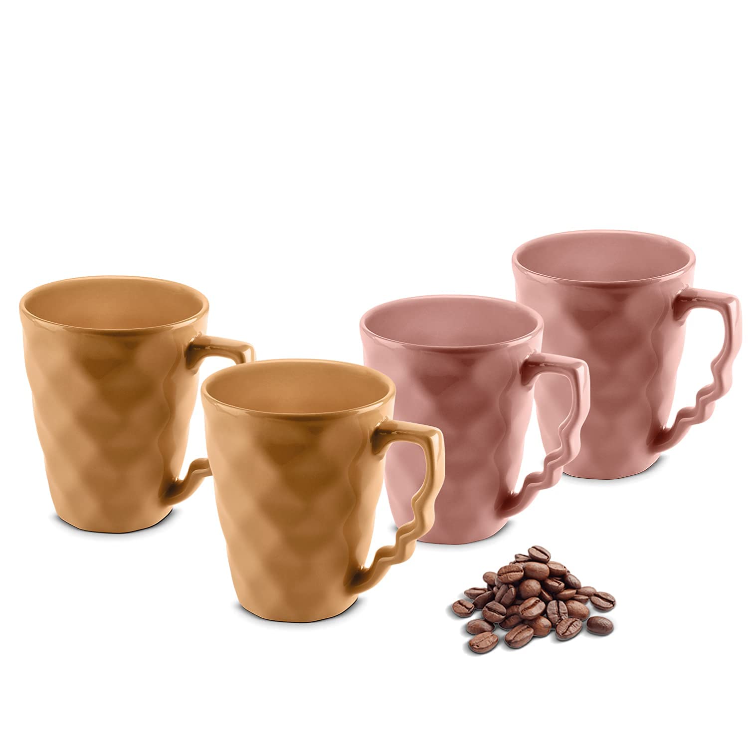 URBAN CHEF PRISM Ceramic Handcrafted Shine PEACH & MUSTURD - Microwave Safe Coffee / Milk Mug with Handle Ideal Best For Self Us
