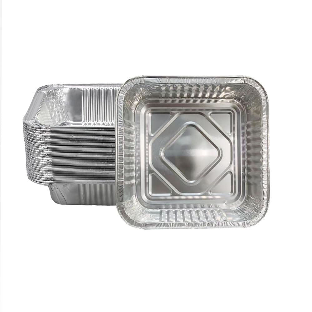 Non-Stick Disposable Air Fryer Aluminum Foil Liners Square 50PCS, Oil-Proof Aluminum Foil Tin Box Also for Steamer Basket Instan