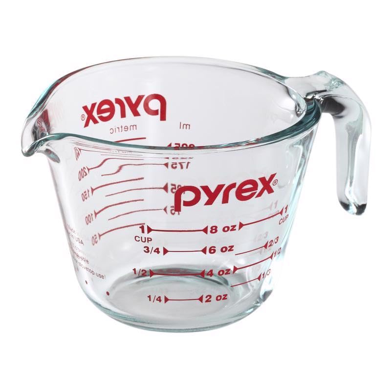 World Kitchen 1 Cup Clear Glass Measuring Cup Set of 6 - Durable, Easy-to-Read Measurements, Ideal for Cooking and Baking