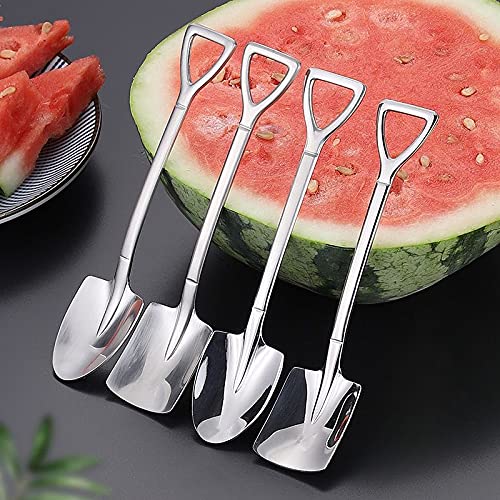 Aliotech Dessert Spoon Set, 4 Pcs 4.8'' Shovel Shape Stainless Steel Spoons, Ice Cream Fruit Spoon For Home, Kitchen Or Restaura