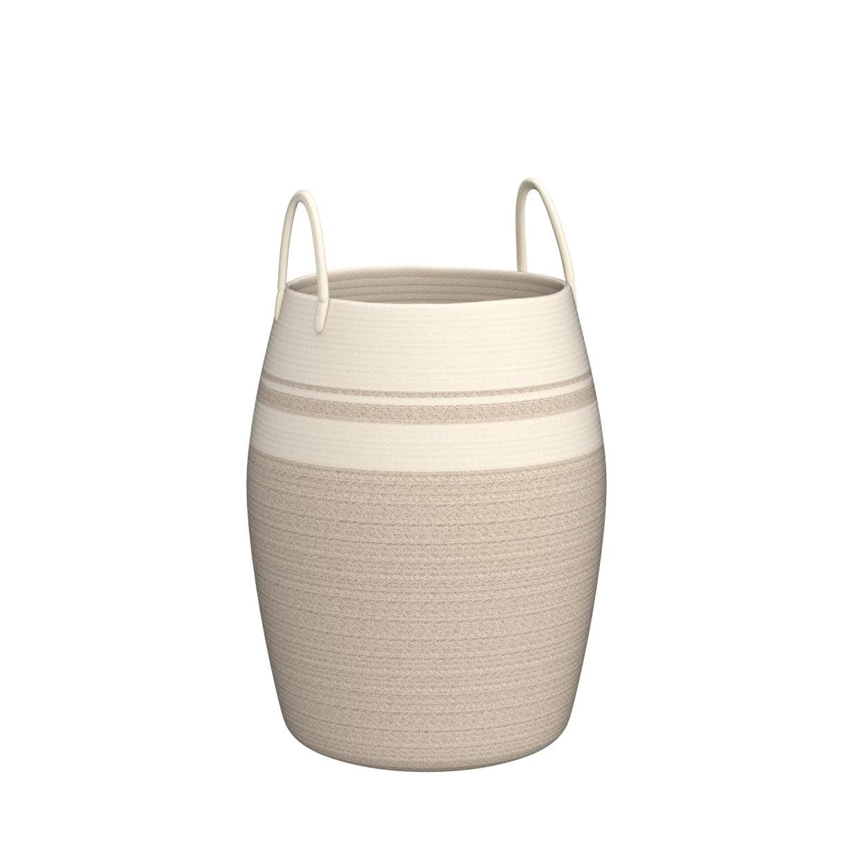 OIAHOMY Laundry Hamper Woven Cotton Rope Large Clothes Hamper 25.6'' Height Tall Laundry Basket with Extended Cotton Handles for Storage Clothes Toys in Bedroom  Bathroom  Foldable (Yellow variegated)