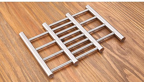 Leoyoubei 8x9 Metal Adjustable Trivet Wite from 9'' to 15'' Multi-Purpose Spoon Rest and Kitchen Table mats Shrink Pads Non-Sliding hot pad and Pot Holder (Silver)