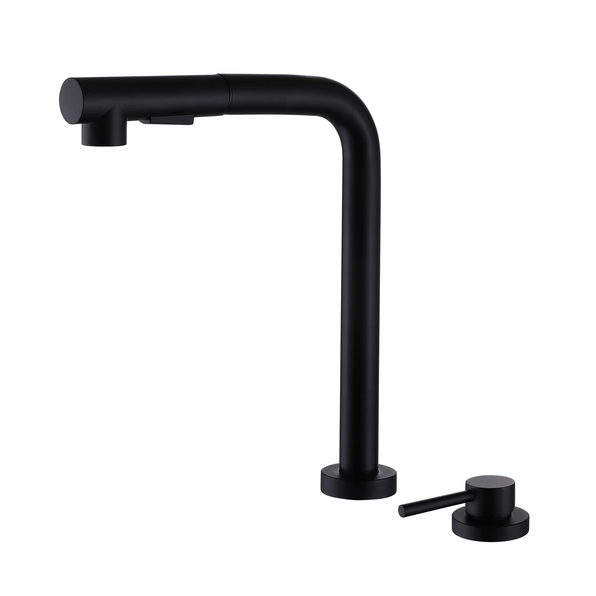 Sumerain 2 Hole Kitchen Sink Faucet With Pull Out Sprayer, Black Kitchen Faucet With Side Single Handle, Front Window