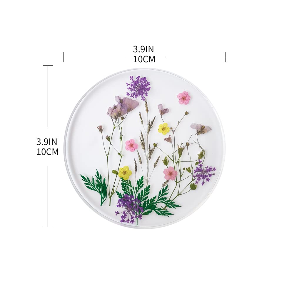 Drink Coasters Flower Cup Mat-Epoxy Resin Coasters With Colorful Natural Floral Reusable Round Kitchen Utensils For Dining Cups