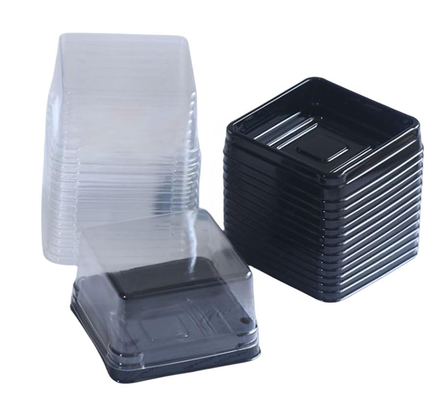 50 Pack Black Bottom Clear Cover Plastic Mini Cake Box - Muffin Box - Moon Cake Box - Mung Bean Cake Snow Mei Niang Box(Bottom 2
