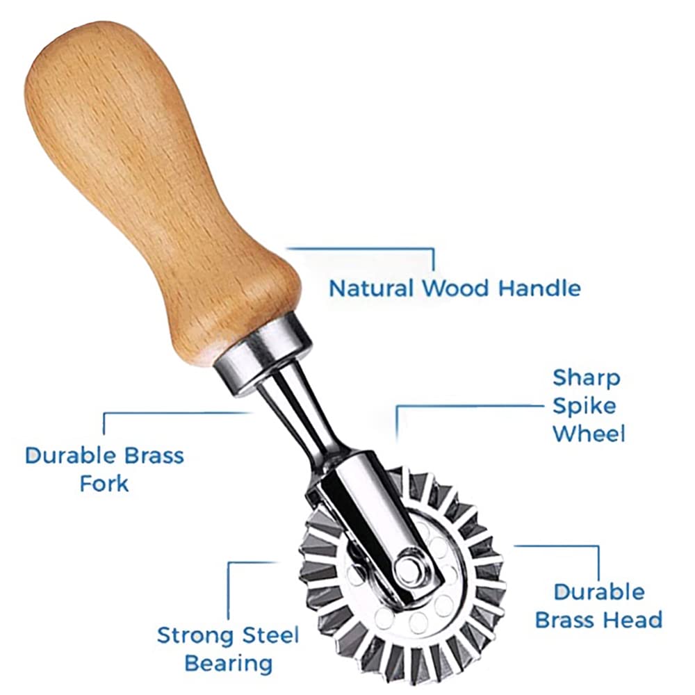Mtomdy Ravioli Cutter Stamps With Roller Wheel Round Mold With Wooden Handle And Fluted Edge Pasta Press Pasta Cutter For Home A