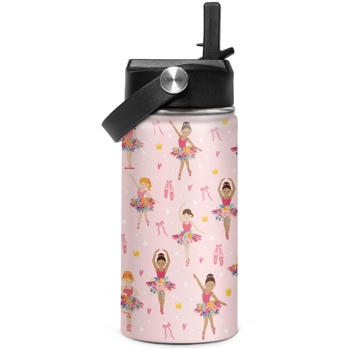 Kids Water Bottle Ballet Water Bottles 12Oz With Straw Insulated Stainless Steel Travel School Tumbler Double Wall Vacuum Cup Fo