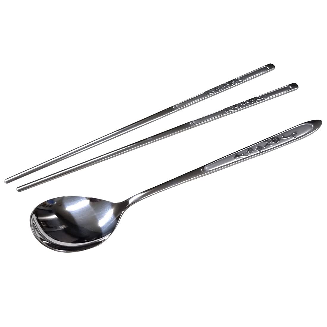 GARASANI Korean Traditional Cutlery Stainless Steel Spoons and Chopsticks Set (Silver Plum blossom)