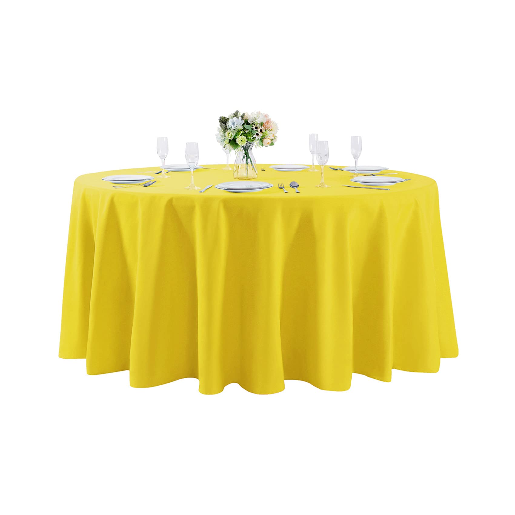 108 Inch Round Tablecloth Washable Polyester Table Cloth Decorative Table Cover For Wedding Party Dining Banquet(108 Inch, Yello