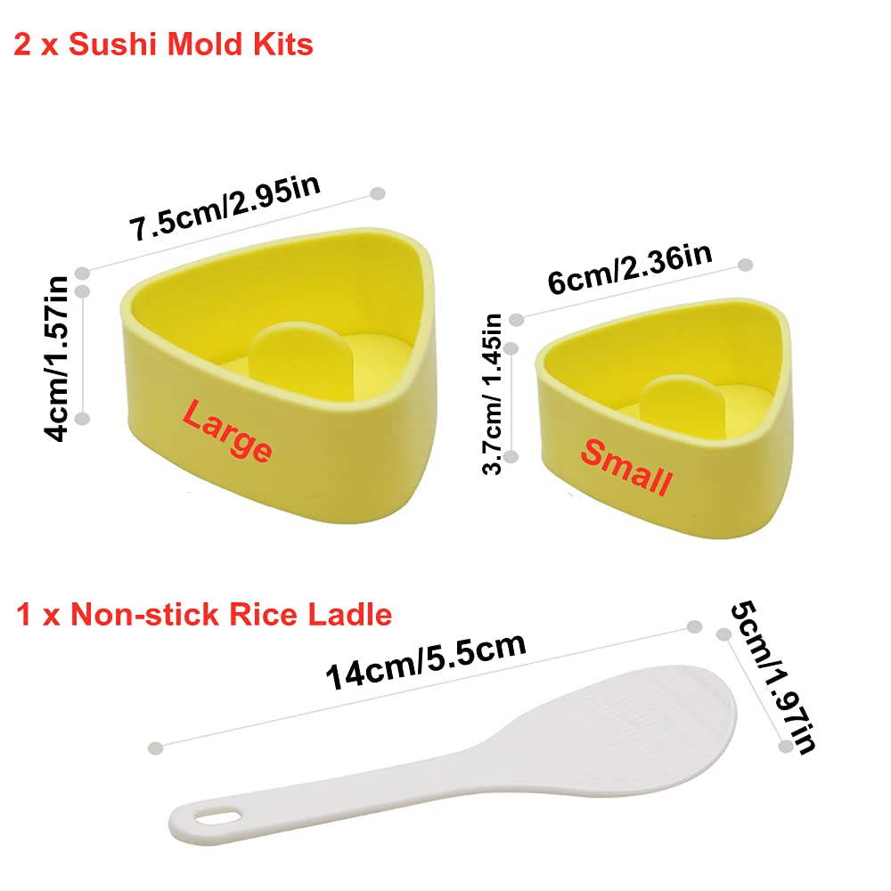 Hiyi Triangle Onigiri Sushi Mold Press Molds Non Stick Sushi Making Kit 1 Each Large & Small Diy Rice Ball Maker Mold Sets, Sush