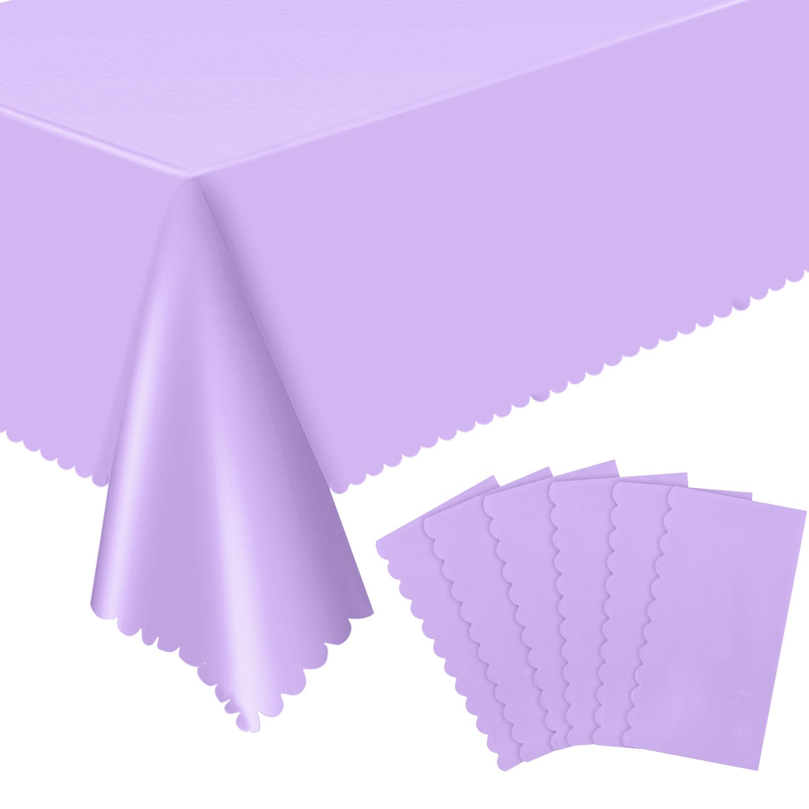 6 Pack Lavender Plastic Tablecloth, 54 X 108Inch Disposable Light Purple Scalloped Edge Table Cloth Tables Waterproof Spring Tab