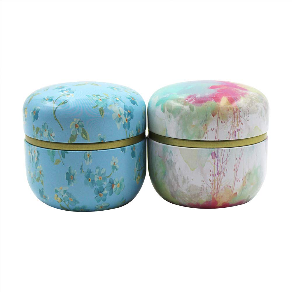 2 Pack Mini Tea Storage Containers Tea Coffee Tins, Flowers Pattern Food Storage Container for Herb, Candy, Chocolate, Sugar, Sp