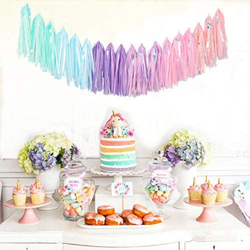 Fonder Mols Tissue Paper Tassel Garland DIY Kit (40pcs, Blush, Mint, Aqua, Lilac and Orchid All Mixed with Iridescent Mylar) for