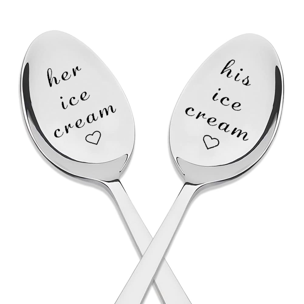 His And Hers Ice Cream Spoons Set Of 2 Boyfriend Girlfriend Birthday Valentines Gift For Husband Wife Engraved Spoon For Couples