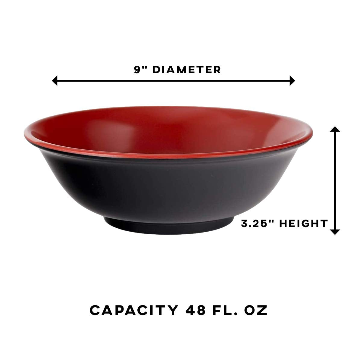 Happy Sales Hs2Bm-48Rdbk, Set Of 2 Japanese Melamine 48 Oz Large Bowls Multi Purpose Bowls Rice Noodle Soup Udon Pho Tayo Ramen