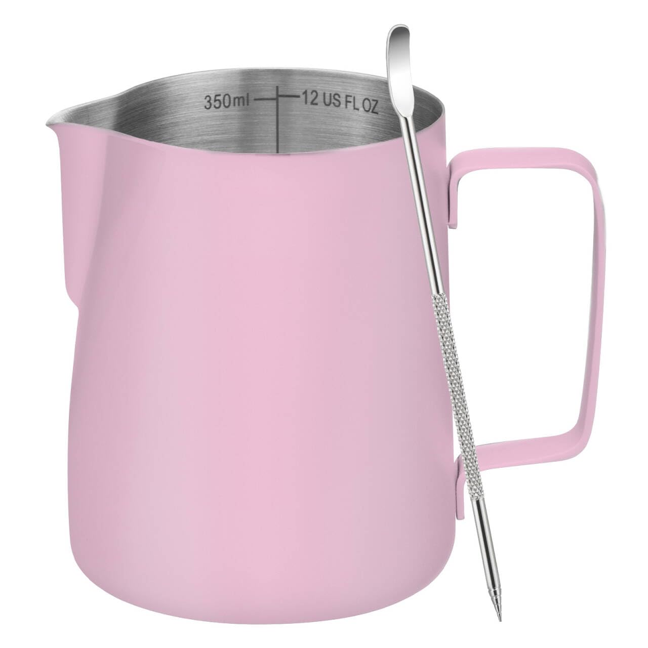 Amrules Milk Frothing Pitcher, 12 oz Milk Frother Cup with Clear Scale, 304 Stainless Steel Cappuccino Espresso Machine Accessor