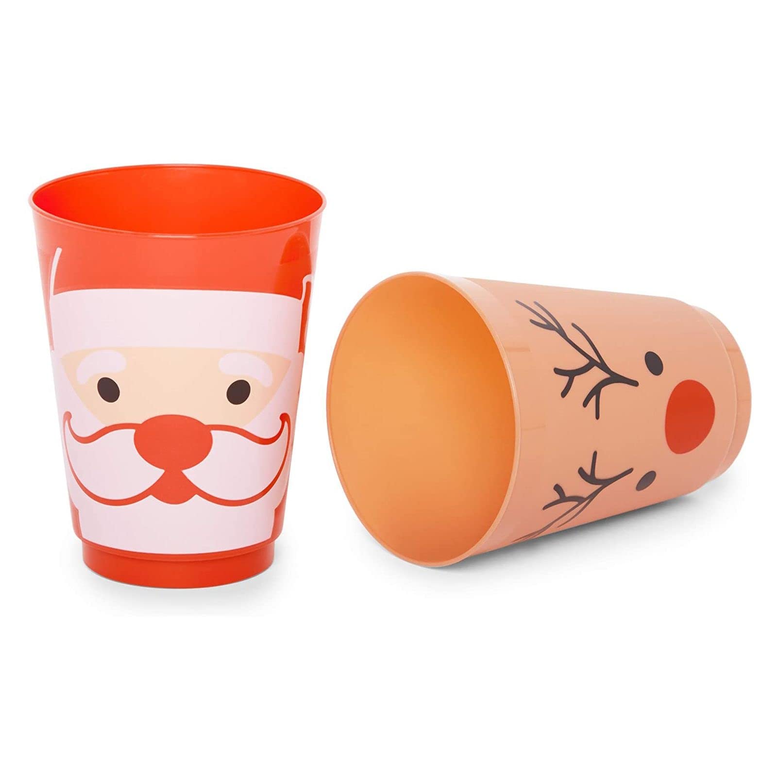 Sparkle And Bash 24 Pack Plastic Christmas Cups For Kids, 4 Xmas Designs - Table Decoration For Holiday Parties, 16 Oz