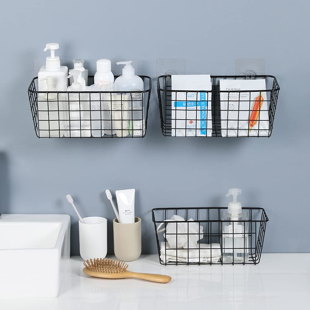 Metal Hanging Wire Basket With Hooks For Storage, Bawuie 4 Pack Wall Mount On Door Sturdy Organizer Holder, Farmhouse Rustic Dec