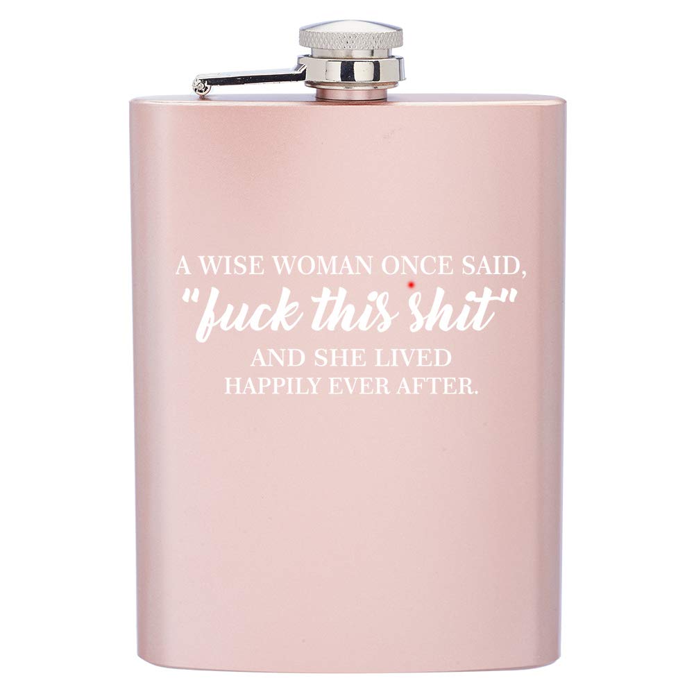 8 oz Rose Gold Stainless Steel Hip Flask with Funnel Wise Woman Funny
