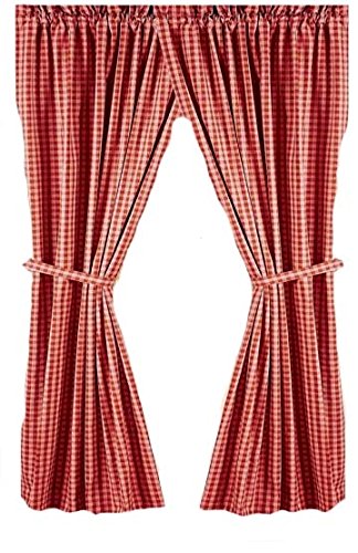 Home Collection By Raghu 2-Piece Heritage House Check Panels, 72 By 63-Inch, Barn Red/Nutmeg