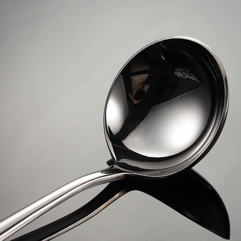 Wenkoni Small Soup Ladle,Gravy Ladle,18/10 Stainless Steel 7.7 Inch Round Gravy Spoon Ladle (2 Pack,Silver).