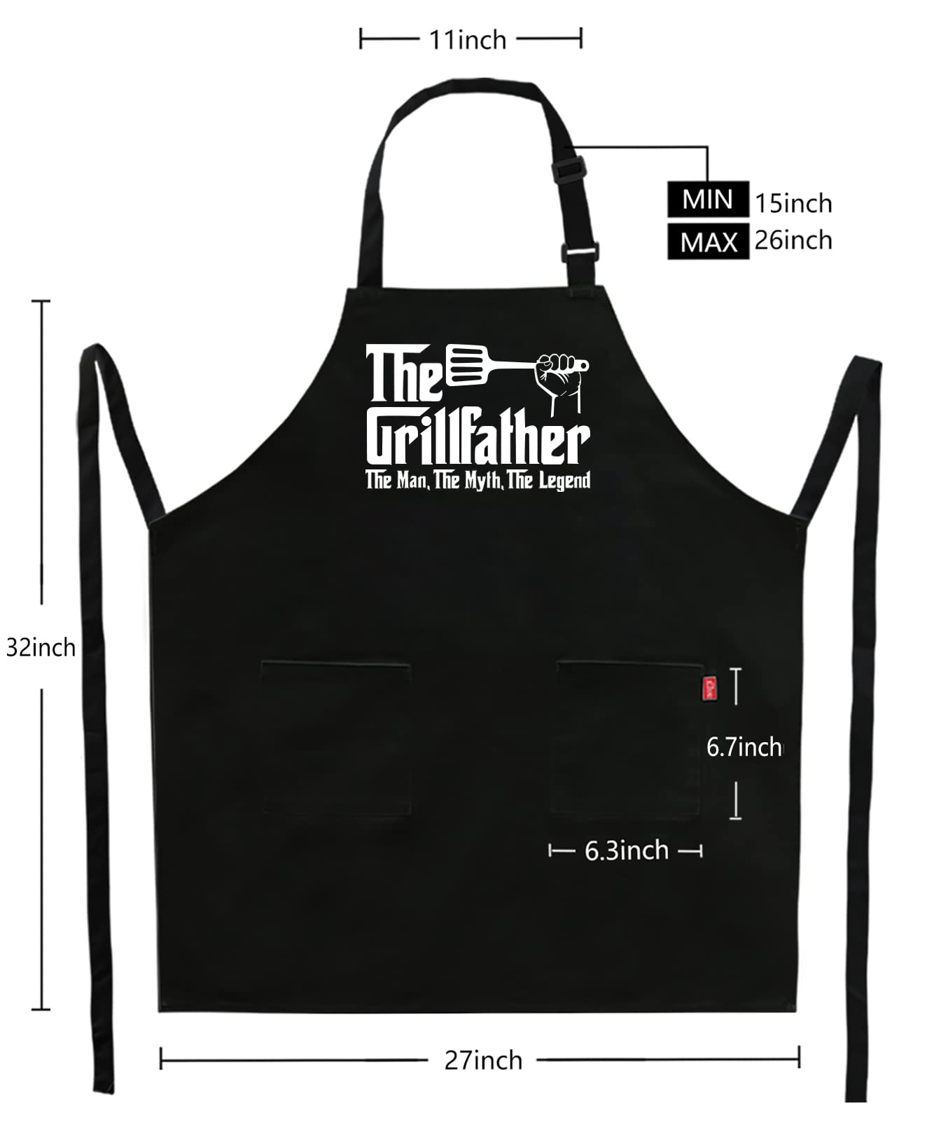 Kaidouma Grill Apron Bbq Aprons For Men Dad - The Grillfather - Funny Chef Cooking Grilling Apron With 2 Pockets - Birthday Fath