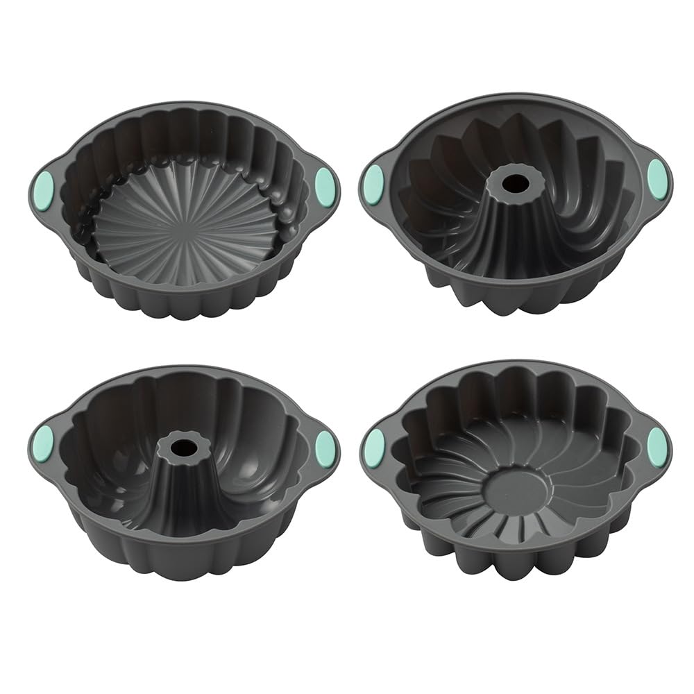 Gesuche 4 Pack Silicone Fluted Pans, Nonstick Baking Molds Silicone Cake Molds Round Baking Pans, Fluted Tube Pan Baking Mold f