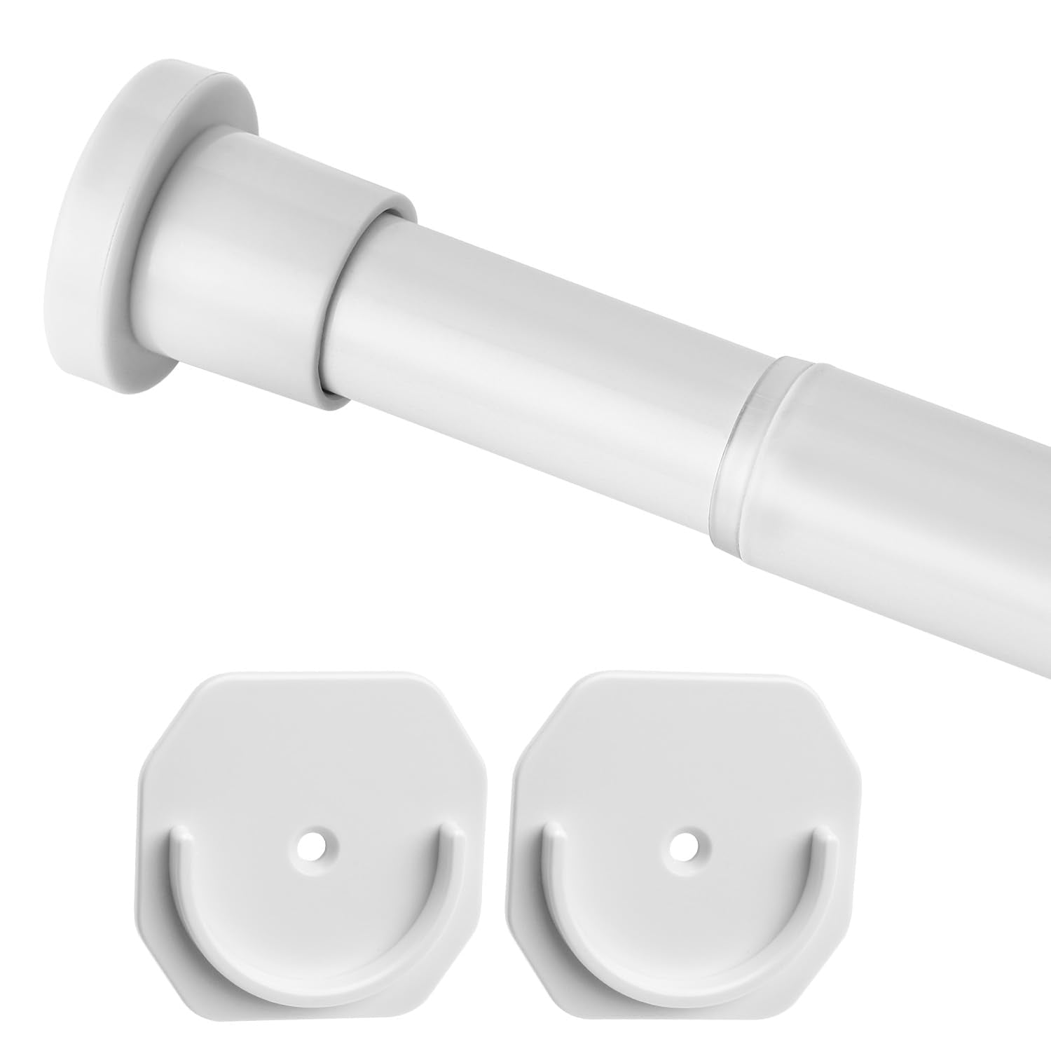 Closet Rod - 30-50 Inches, No Drilling Closet Rod Extender Hanging - White Adjustable Clothes Hanging Bar, With Holder For Close