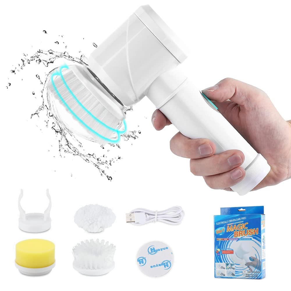 Khakhi Electric Household 5 In 1 Magic Brush Scrub For Bathtub, Kitchen, Sink, Car Alloy, Window Or Desk Cleaner