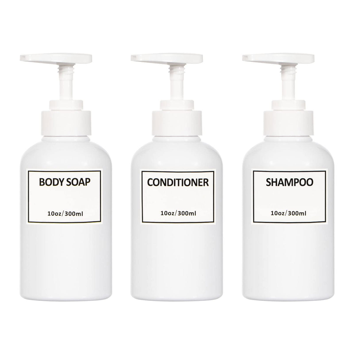 Yeeco White Pump Bottle Dispenser, Shampoo Bottle Dispenser With Waterproof Labels 10Oz/300Ml, Shampoo And Conditioner Bottles 3