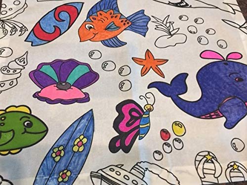 The Coloring Table - Oceantime Fun Design - Rectangle Tablecloth - Fabric Coloring Tablecloth - Colorable Designs - Washable And
