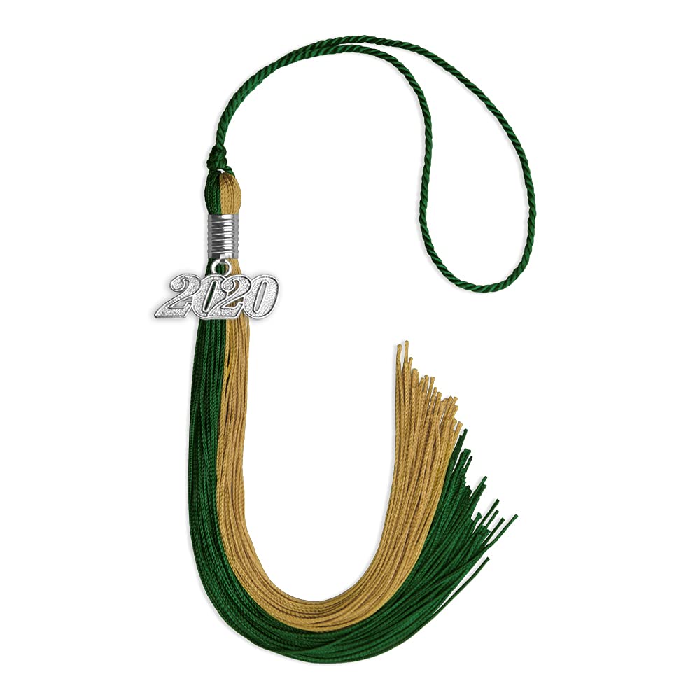 Endea Graduation Double Color Tassel with Silver Date Drop (Hunter Green/Antique Gold, 2020)